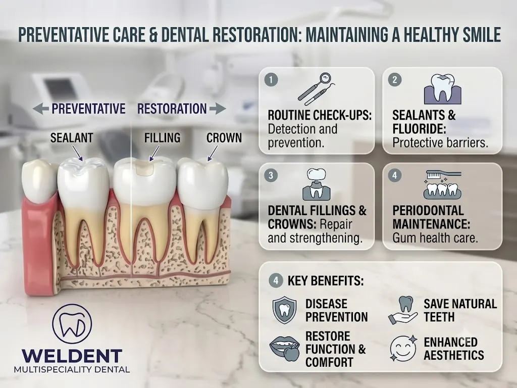 Preventive care and restorations treatment information from Weldent Dental